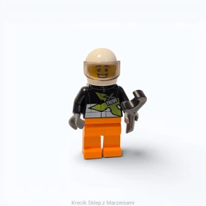 Figurka LEGO cty0698 Xtreme Stunt Truck Driver, Male, Black Racing Jacket, Orange Legs, White Standard Helmet [Town : City : Race] | minifigurka ludzik