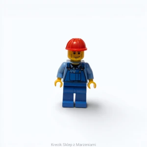 Figurka LEGO trn141 Overalls with Tools in Pocket Blue, Red Construction Helmet, Cheek Lines [Town : City] | minifigurka ludzik