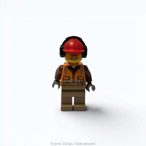 Figurka LEGO cty0699 Construction Worker - Male, Orange Safety Vest, Reflective Stripes, Reddish Brown Shirt, Dark Tan Legs, Red Construction Helmet with Black Ear Protectors / Headphones, Safety Glasses [Town : City : Construction] | minifigurka ludzik