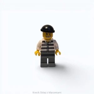 Figurka LEGO cty0007 Police - Jail Prisoner 50380 Prison Stripes, Dark Bluish Gray Legs, Black Knit Cap, Gold Tooth [Town : City : Police] | minifigurka ludzik