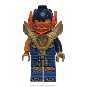 Figurka LEGO nex140 Clay Moorington - Dark Blue Helmet, Trans-Neon Orange Visor, Pearl Gold Armor [NEXO KNIGHTS] | minifigurka ludzik