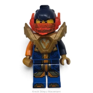 Figurka LEGO nex140 Clay Moorington - Dark Blue Helmet, Trans-Neon Orange Visor, Pearl Gold Armor [NEXO KNIGHTS] | minifigurka ludzik