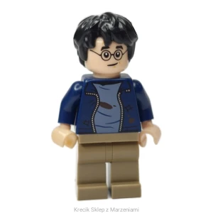 Figurka LEGO hp364 Harry Potter - Dark Blue Open Jacket over Sand Blue Shirt with Dirt Stains, Dark Tan Medium Legs, Lopsided Grin / Open Mouth Smile with Teeth Parted [Harry Potter : Prisoner of Azkaban] | minifigurka ludzik